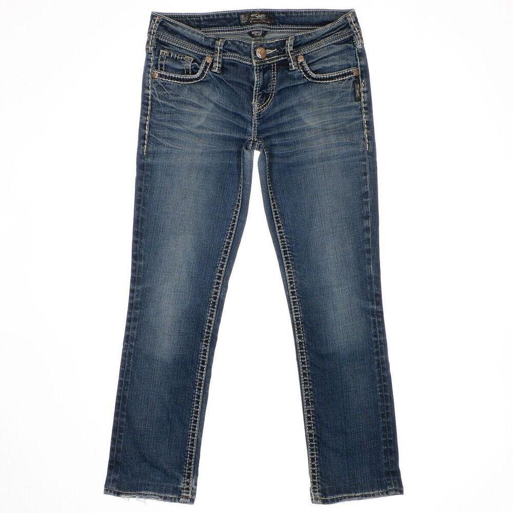 Silver Jeans Womens Size 27 Altered Berkley Flap Straight Blue Measure 30 x 26.5